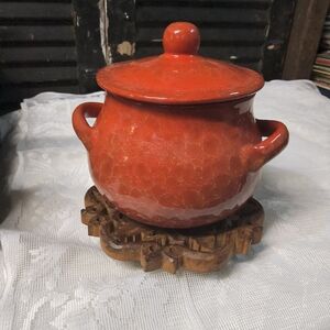 Decorative Red Ceramic Lidded Jar - Vibrant Gloss Finish